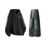 Комплект (черный топ+винтажные синие брюки)