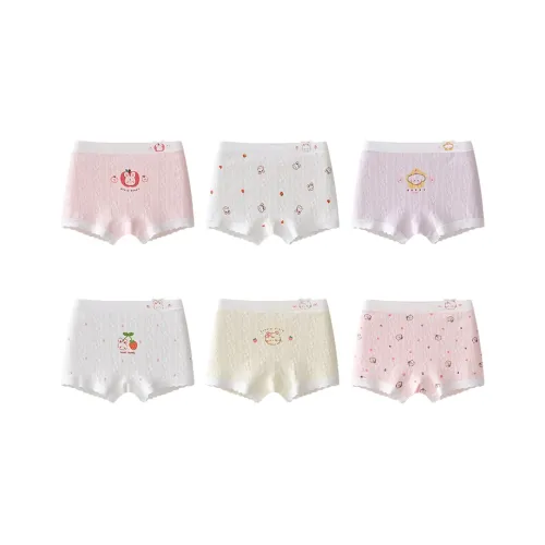 Хлопок 6 упаковок Розовый + Белый + Светло-фиолетовый + Белый + Светло-желтый + Розовый Детское нижнее белье