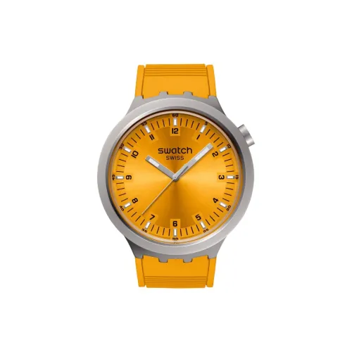 Swatch Quartz Механизм Унисекс Часы 47 мм Апельсиновый Циферблат Часы Корпус из Нержавеющей Стали Резиновый Ремешок