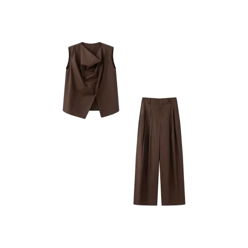 POWXV Абрикосовый Чай Коричневый Женский Повседневный Костюм