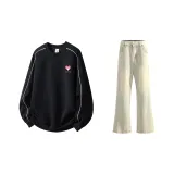 Комплект одежды (Глубокий черный свитшот + Желтые грязные штаны)