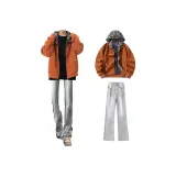 Кофейная куртка + дымчато-серые джинсы