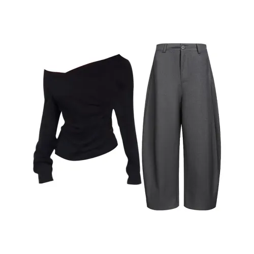 MARIE·COCO Черный топ + Брюки Женские Повседневные костюмы