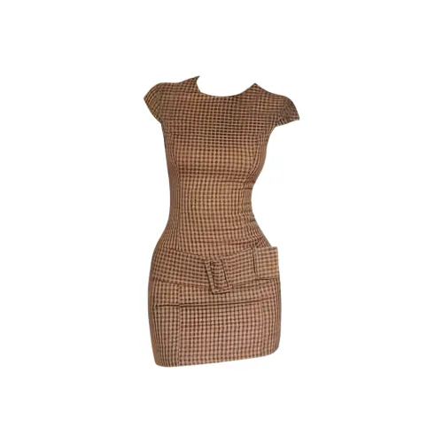 JOPPTI Коричневый Женские Короткие Платья с Длинными Рукавами