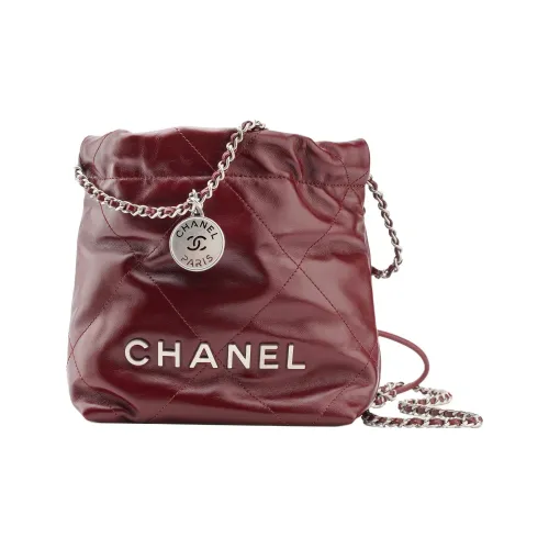 CHANEL 22Bag Яркий Телячья кожа Ведрообразные сумки Сумки через плечо Сумка через плечо Мини Женские Бургунди