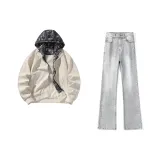 Хаки куртка + дымчато-серые джинсы