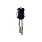 Темно-синий синий бейсбольная куртка + дымчато-серые джинсы