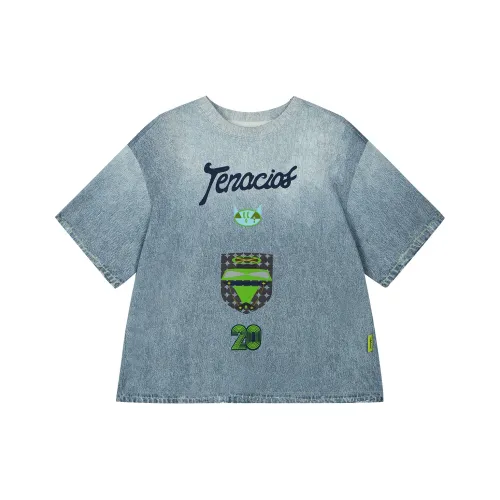 Woobaby 100% хлопок, охлаждающий T-рубашка, деним, принт, синий, для детей 3-7 лет