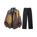 Комплект одежды (Рустикальная коричневая куртка + черные штаны)