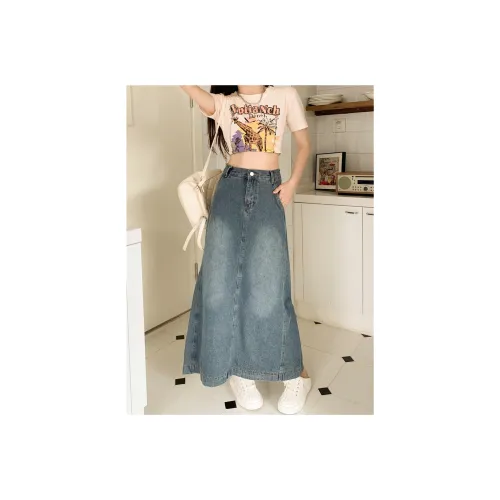 ZXBY Синий Женские Джинсовые Длинные Юбки