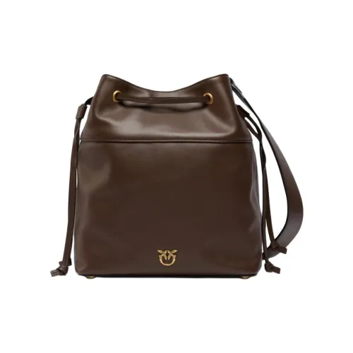 PINKO Love Birds series Корова Кожа Ведрообразная Сумка Плечевая Сумка Средняя Унисекс Темно-Коричневый