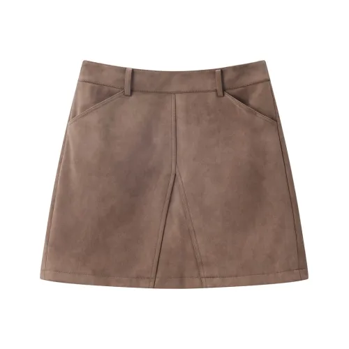PEACEBIRD Коричневый Женские Повседневные Короткие Юбки