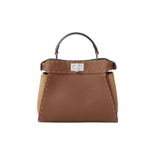 FENDI Peekaboo Телячья кожа Сумка Мини Женская Коричневая