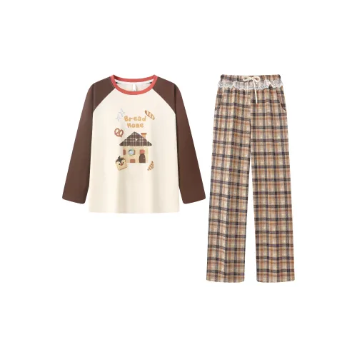 Gongdie Коричневый Женские Пижамные Комплекты
