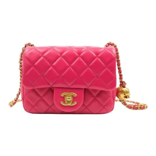 CHANEL Little Golden Ball Овечья кожа Сумка с клапаном Сумка через плечо Мини Женская Розовый Красный Глубокий Розовый