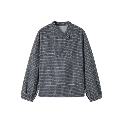 SHANGJING Серые Клетчатые Женские Рубашки