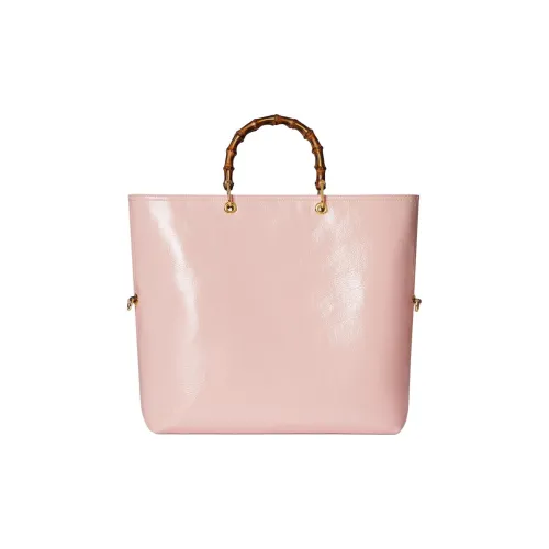 GUCCI Бамбук Лакированная кожа с цветным холстом тоут-сумка большая женская розовая