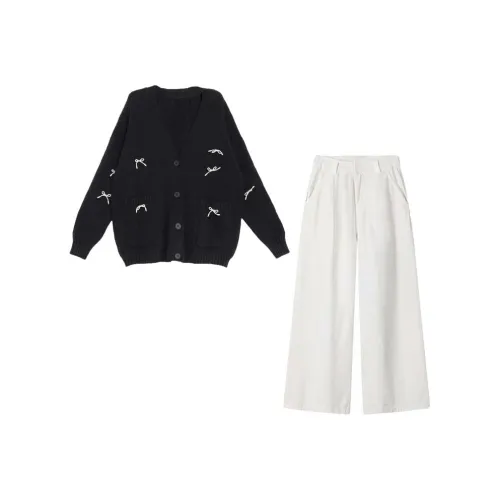 IQC Черный+Белый Женские Повседневные Костюмы