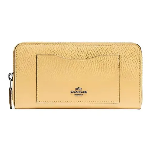 COACH Accordion Zip Wallet Крестовая текстура Кожа Кошелек Маленький Женский Подсолнух Желтый