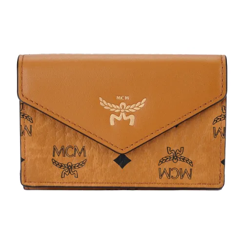 MCM Aren Холст с кожей Classic Logo Mini Wallet Мини Женские Коньяк