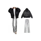 Чёрная куртка + дымчато-серые джинсы