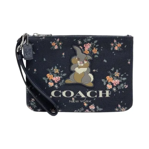 COACH Thumper Samp Кролик Коллаборация Холст с кожей Клатч Средний Женские Черный