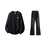 Комплект одежды (Глубокий черный свитшот + черно-серые штаны)