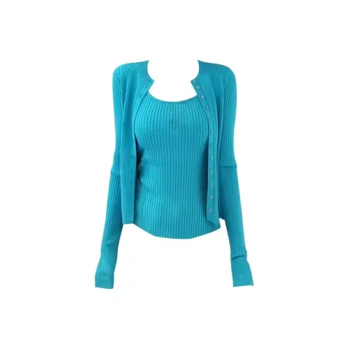 COHX Синий Кардиган + Топ на бретелях Женская Трикотаж