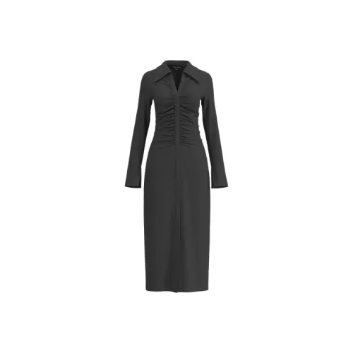 URBAN REVIVO Длинное платье с длинными рукавами женское глубокий черный