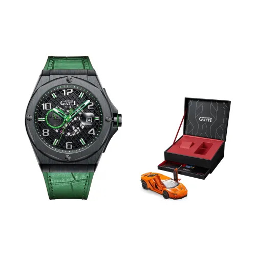 BONEST GATTI King Speed Автоматический Механический Механизм Резиновый Ремешок Часы Мужские Черный Циферблат