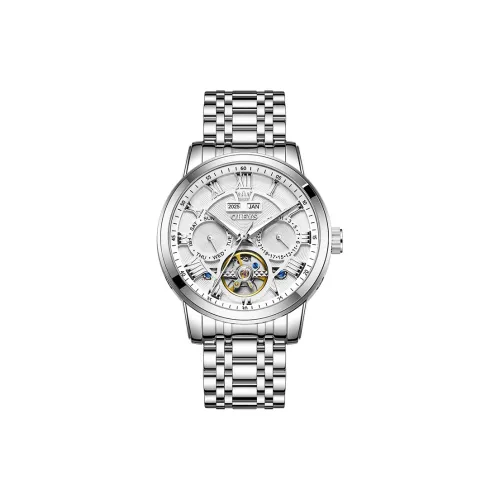 OLEVS Wisdom Series Механический механизм ремешок из нержавеющей стали мужские часы белый циферблат