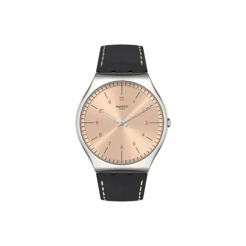 Swatch Quartz Механизм Мужские часы Часы 42 мм Шампанский циферблат Корпус из нержавеющей стали Кожаный ремешок