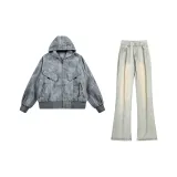 Серый куртка + желтые джинсы из глины