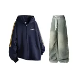 Комплект одежды (Темно-синий топ + Желтые грязные штаны)