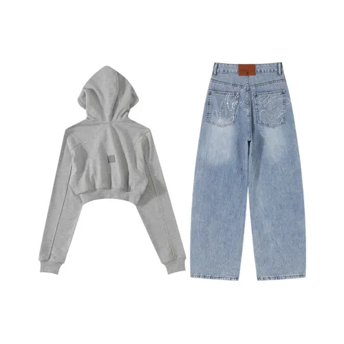 MARIE·COCO Серый топ + штаны, женский повседневный костюм