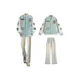 Горох Зеленый Бейсбольная Куртка + Желтые Грязные Джинсы