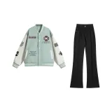 Горох Зеленый Бейсбольная куртка + Черные Джинсы