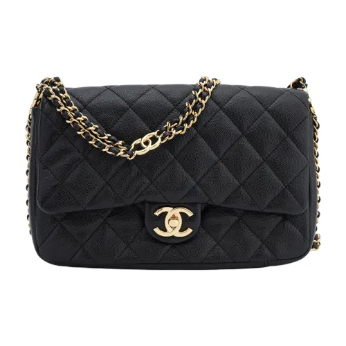 CHANEL С рельефным тиснением икорная телячья кожа сумка через плечо стандартная женская черная