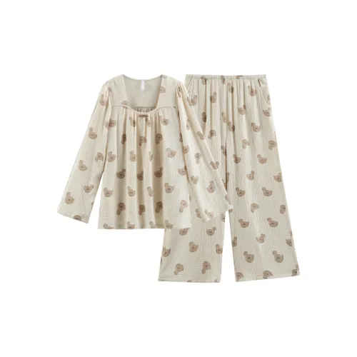 Same Language Пижамный комплект Женские Кремовый Абрикос Утка