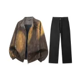 Комплект одежды (Кофейная куртка + Черные штаны)