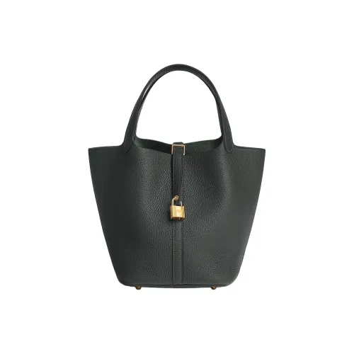 HERMES Picotin Lock Clemence Телячья кожа Сумка-ведро Сумка Женские 67 Vert FONCE Темно-зеленый