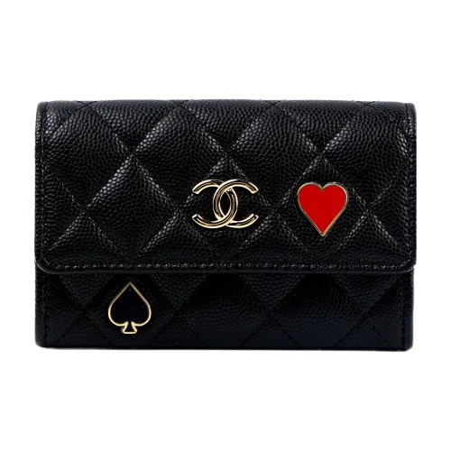 CHANEL 23C Early Spring С рельефом Тисненый Икорный Телячья кожа с Золотой металл Сумка с клапаном Картхолдер Женские Черный