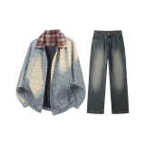 Комплект одежды (Светло-синяя куртка + Винтажные синие штаны)