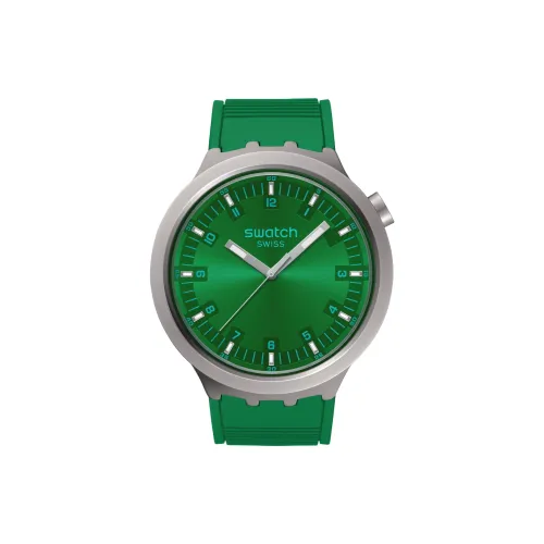 Swatch Quartz Механизм Унисекс Часы 47 мм Зеленый Циферблат Нержавеющая Сталь Корпус Резиновый Ремешок