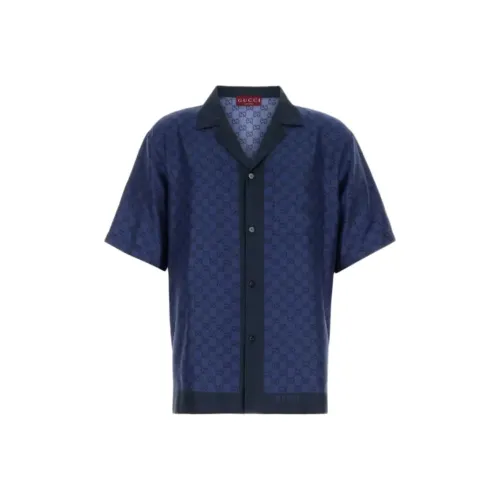 GUCCI FW25 Lido Коллекция Рубашка Мужская Синяя