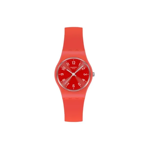 Swatch Quartz Механизм Женские часы 25 мм Красный циферблат Полимерные корпуса часов Силиконовый ремешок