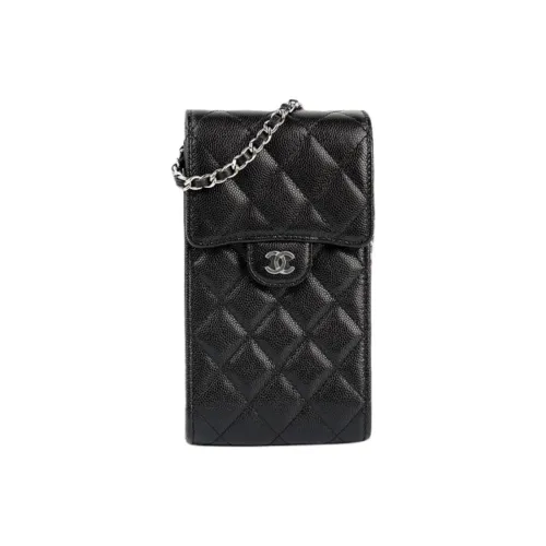 CHANEL 21K Winter Кожа Через плечо Чехол для телефона Женские Черный