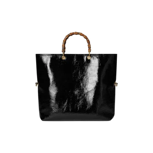 GUCCI Бамбук Лакированная кожа Тоут Сумка Сумка для покупок Сумка Большая Женская Черная
