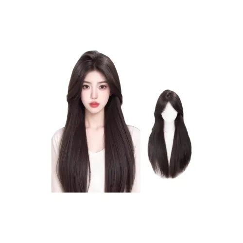 QIYEXUE Средняя часть Белый лунный свет Черный длинный Straight Женская парик Высокая температура Пряжа Длинные прямые волосы