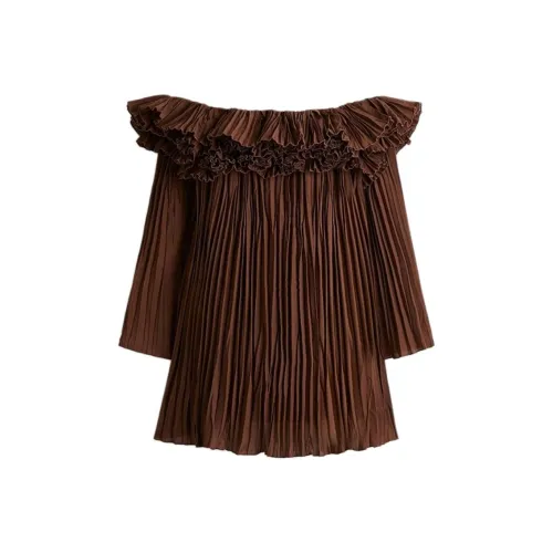 H&M Темно-коричневый женский длинный платье с длинными рукавами